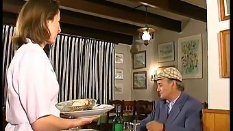 Amateur French Threesome With Brunette And Papi Voyeur In A Restaurant