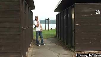 Old Man Indulges In Granny Sex In A Public Restroom