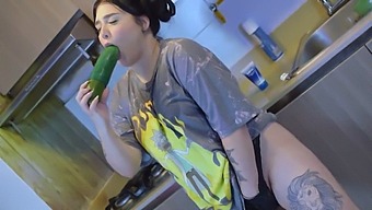 Horny Babe Enjoys A Cucumber In Her Pussy