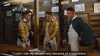 Hange Gets Roughly Fucked By Levi And Ervin In Survey Corps Office